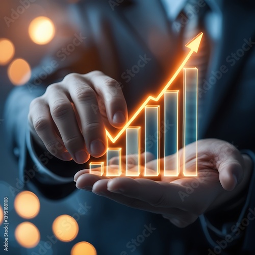 Business Growth Concept: Hands Holding a Growing Bar Graph