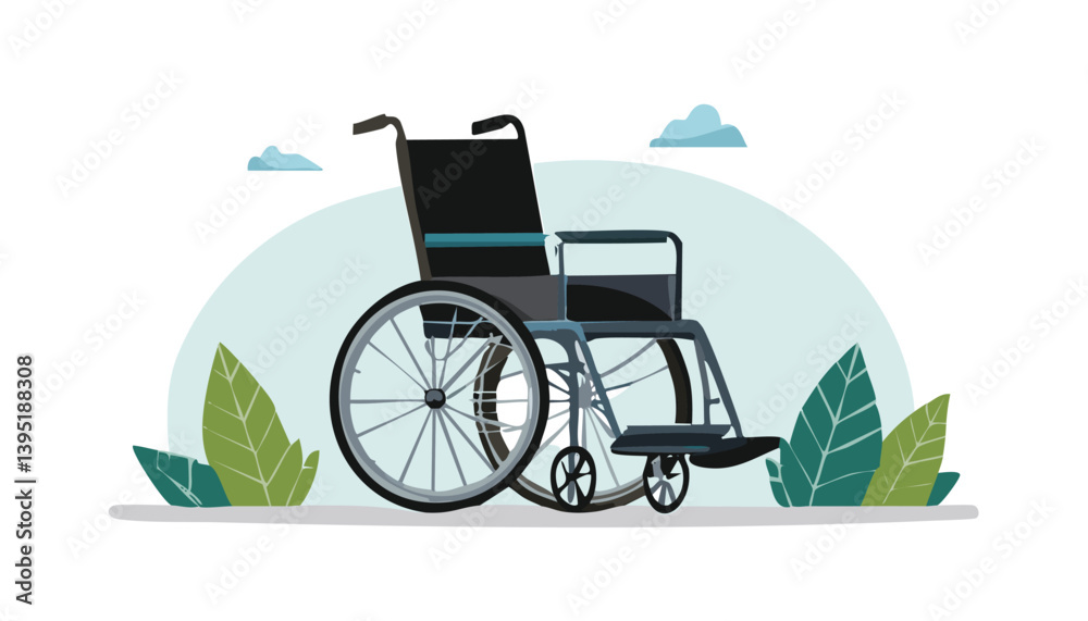 Fototapeta premium Dark Gray Wheelchair Illustration on Light Green Background