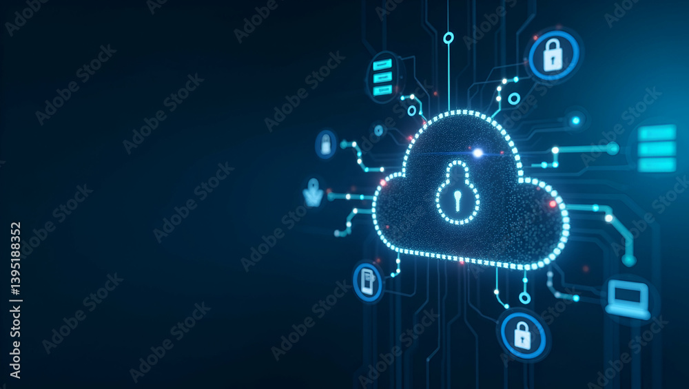 Comprehensive Cloud Security Visuals: Multi-Factor Authentication, Robust Encryption, Dynamic Access Controls & Compliance Monitoring - Stock Photo Comprehensive Cloud Security Visuals: Multi-Factor Authentication, Robust Encryption, Dynamic Access Controls & Compliance Monitoring - Stock Photo