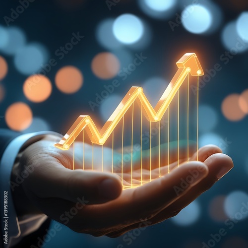 Hand Holding a Glowing Gold Growth Chart