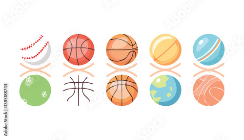 Pixel Art Collection of Eight Colorful Balls Including Basketballs and Baseball