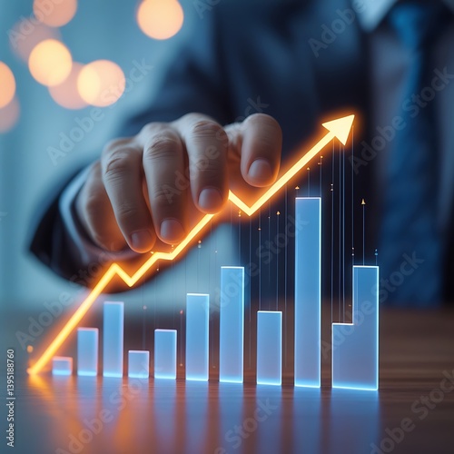 Businessman Guides Rising Graph, Symbolizing Growth