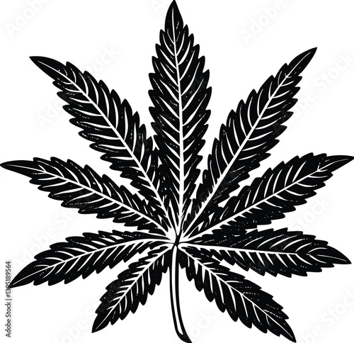 Green cannabis leaf vector illustration isolated on white, representing marijuana, hemp, a medicinal herb