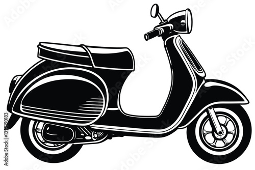 Scooter Silhouette, Classic Motorbike, Black and White Illustration, Retro Style, Design