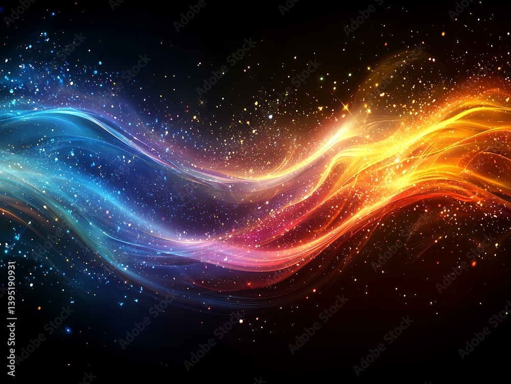 Fototapeta premium Colorful energy waves with cosmic background.