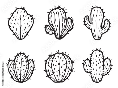 Nopal line art cactus plant botanical sketch hand drawn illustration 