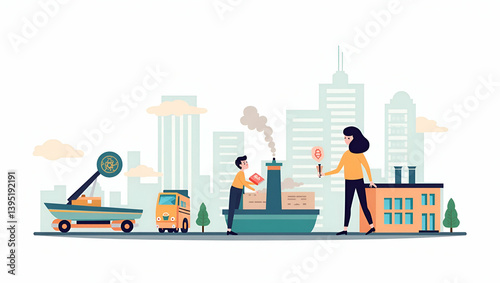 Boosting Local Production: A Cute Vector Illustration of Strategic Economic Initiatives to Reduce Reliance on China and Strengthen Supply Networks