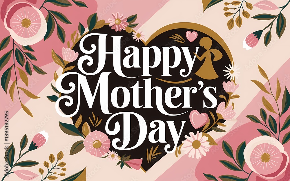 Obraz premium Elegant Happy Mother's Day greeting with glowing artistic typography floral details a heartwarming message in a high-resolution digital artwork perfect for celebration Mother's Day illustration design