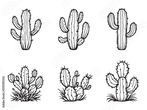 Nopal line art cactus plant botanical sketch hand drawn illustration 