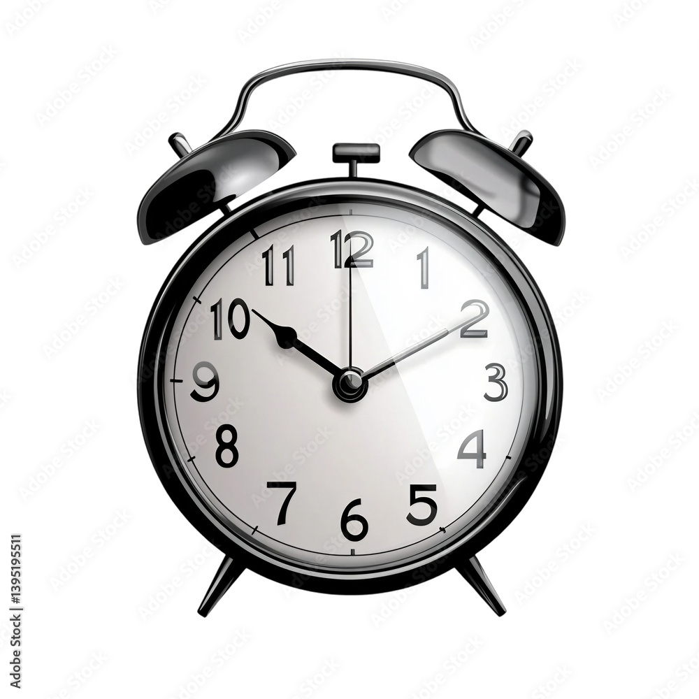Analog alarm clock with round black design isolated on transparent background. Analog alarm clock with round black design isolated on transparent background.