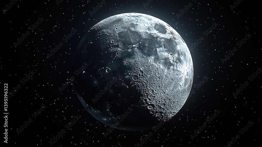 Fototapeta premium The Moon's Enigma Captured from the Vantage of Space, A Remote Glimpse into Its Mysteries