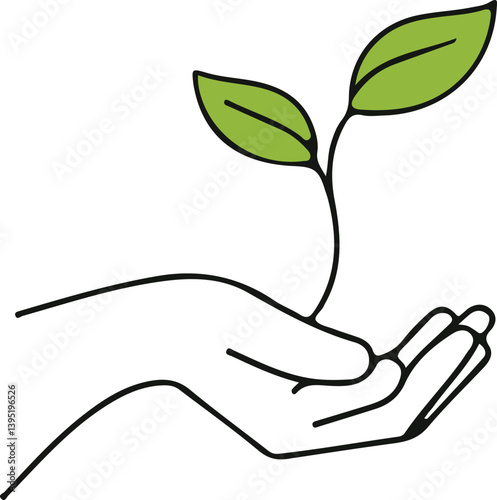 Hand Holding Green Plant: Nature-Inspired Eco Design Symbolizing Growth, Care, and Sustainability

