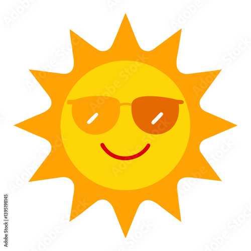 Smiling Sun Vector Icon in Flat Style with Sunglasses Summer Vibes Design isolated on transparent background