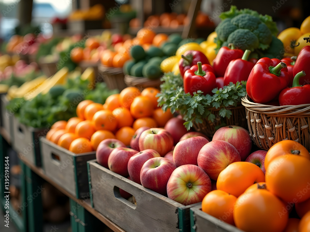 Vibrant harvest, A high resolution stock photograph showcasing a diverse array of fresh autumn produce displayed at a bustling farmers market stand Vibrant harvest, A high resolution stock photograph showcasing a diverse array of fresh autumn produce displayed at a bustling farmers market stand