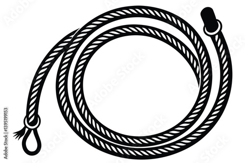 Lasso Silhouette, Curled Rope, Black & White Outline, Western Icon, Isolated Detail