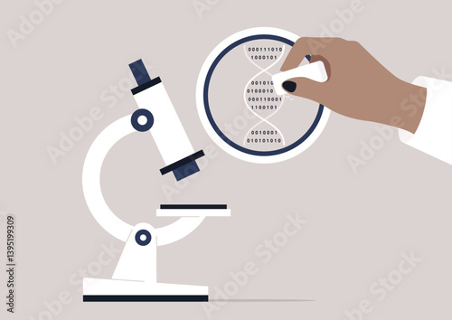 A researcher delicately handles a coded sample under a microscope, delving into the fascinating realm of DNA code editing, a pivotal advancement in modern genetics