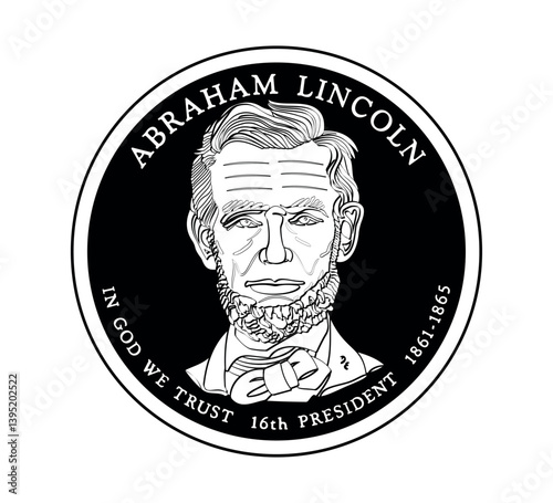 United States one cent or penny, President Abraham Lincoln on obverse. The coin is depicted in black and white. Vector illustration.