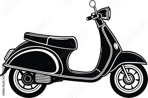 Monochrome Scooter Classic Design, Detailed Outline, Vehicle