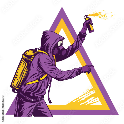 Design a bold, vector illustration of masked graffiti art featuring strong brushstrokes and vibrant colors; emphasize texture and energy.