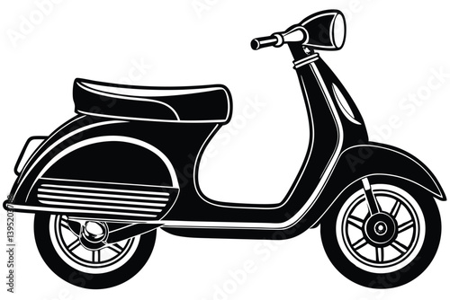 Classic Scooter Black Silhouette, Vintage Style, Retro Design, Motorcycle