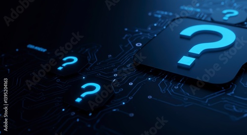 Question Marks on Circuit Board Representing Uncertainty and Problem Solving
