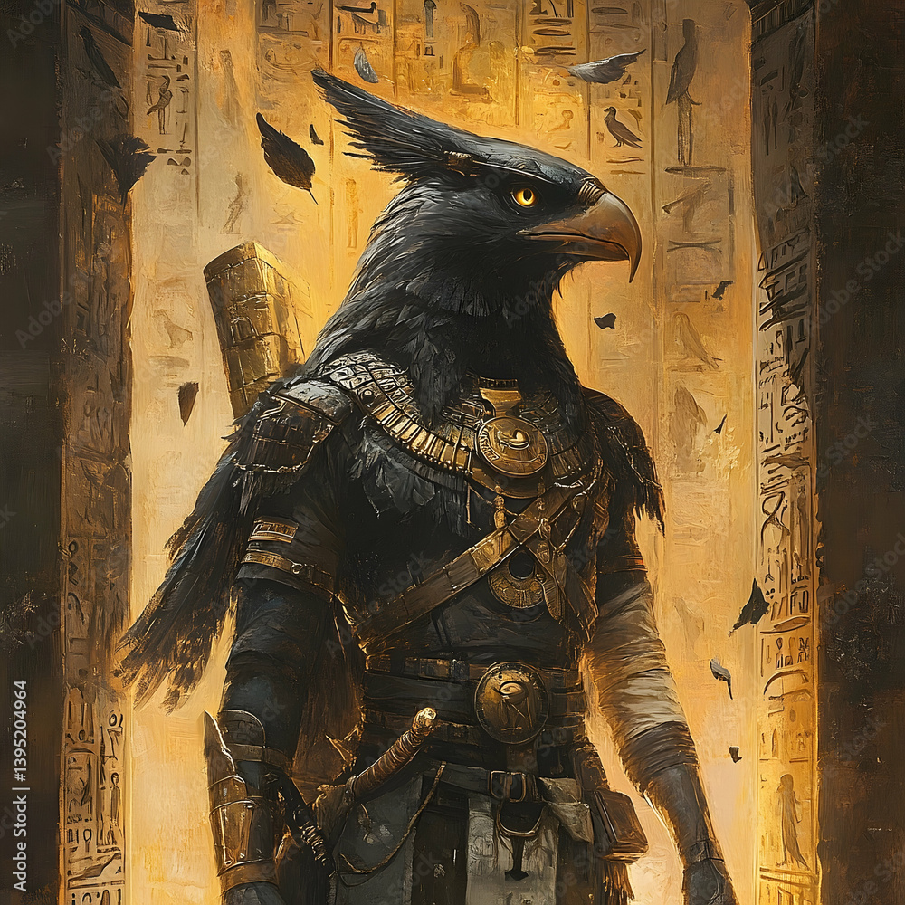 Fototapeta premium A powerful avian being poses in an ancient temple