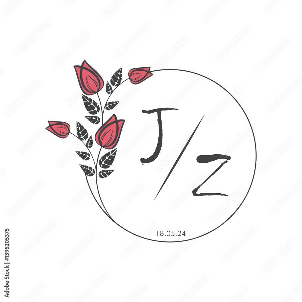 Obraz premium initial monogram wedding with creative circle line flower.