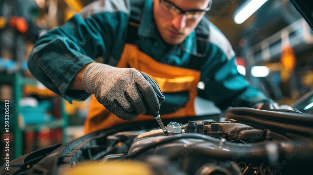 Mechanic adjusting engine with precision image, ai generated