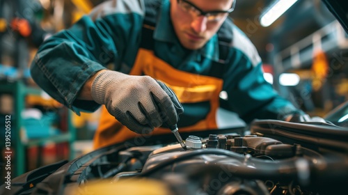 Obraz na płótnie Mechanic adjusting engine with precision image, ai generated w salonie