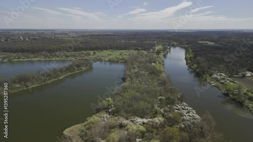 Wallpaper Mural Drone Shot of Lush Green Nature and Waterway – Spring in Wroclaw, Europe Torontodigital.ca