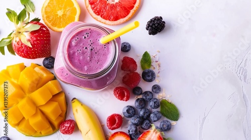 Delicious smoothie of fruits and berries image copy space, ai generated