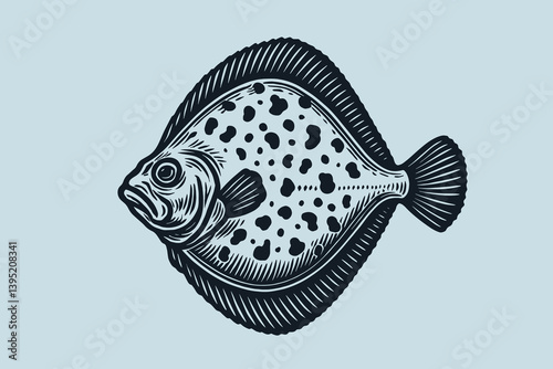Flatfish flounder in vintage engraving style