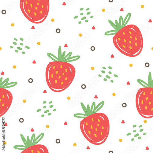 Cute strawberry seamless pattern hand drawn design for print on fabric and other uses.