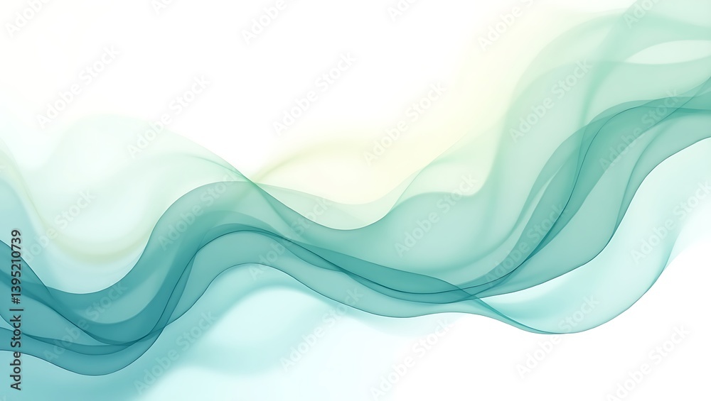 Fototapeta premium Serene teal abstract waves flow gently on white soft ethereal calming design