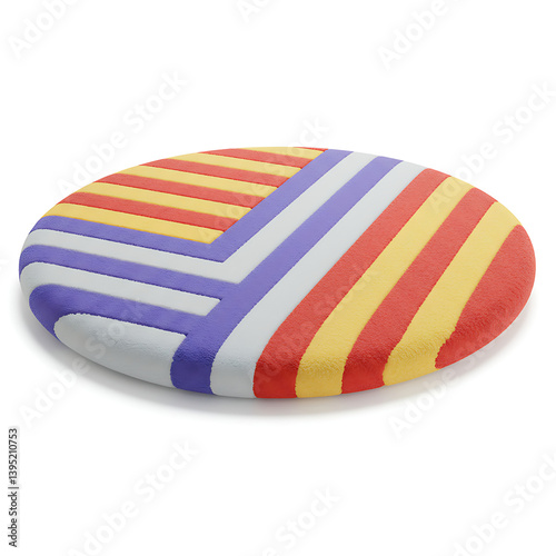 a round shaped cushion with a multi colored stripe pattern