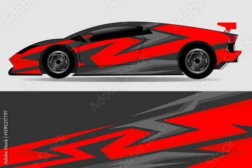 Sleek red and gray sports car design showcasing dynamic lines and modern aesthetics on a neutral background