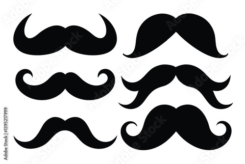 Assorted Black Mustache Set, Isolated White Background, Vintage Styling, Facial Hair
