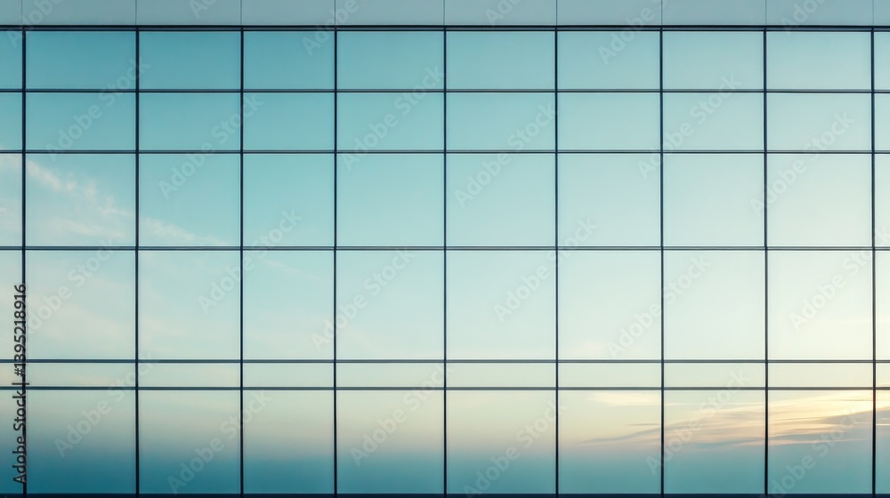 A vast grid of reflective windows showcases a serene sky, blending architecture with nature's tranquility. A vast grid of reflective windows showcases a serene sky, blending architecture with nature's tranquility.