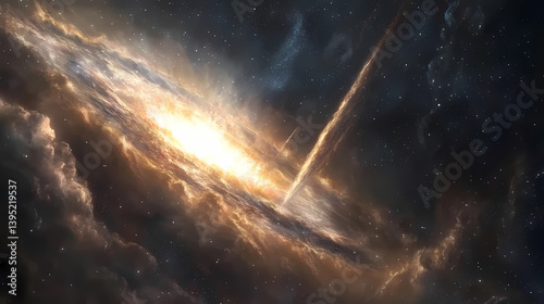 Dramatic depiction of a supermassive black hole devouring matter in deep space. Devoured Light. Illustration