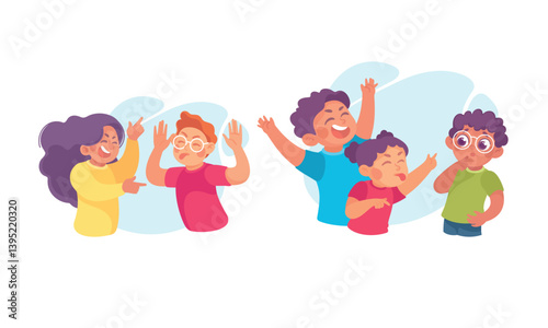 Angry Kids Bullying and Abusing the Weak Agemate Teasing and Laughing at Them Vector Set