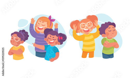 Angry Kids Bullying and Abusing the Weak Agemate Teasing and Laughing at Them Vector Set