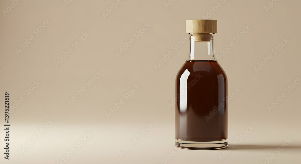 Empty Glass Bottle With Wooden Cork On Beige Background
