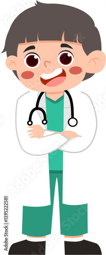 Joyful Child Doctor Cartoon Illustration