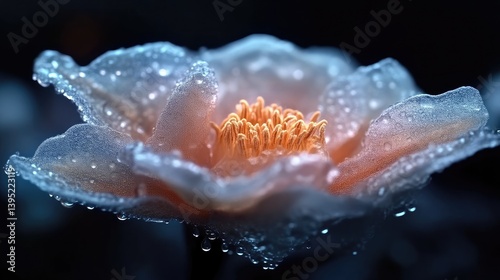 Close-up of a luminous, water-drenched flower