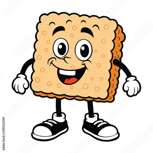 Smiling Cracker Cartoon Character with Arms and Legs, Cute Snack Icon, Isolated