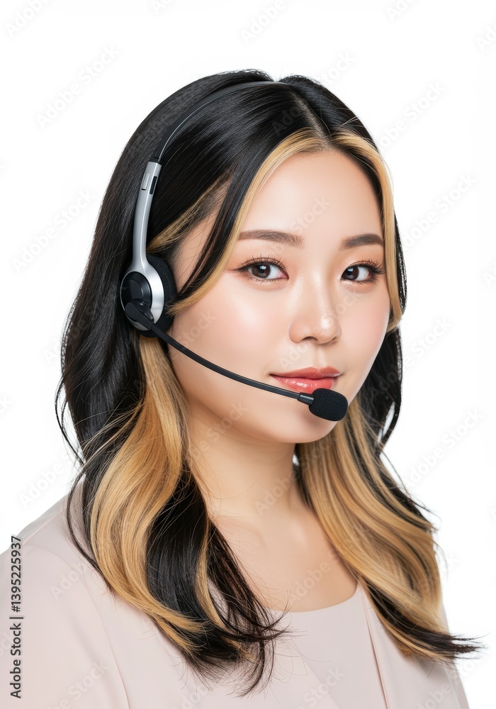 Woman Wearing Headset Portrait on White Background Call Center Concept Woman Wearing Headset Portrait on White Background Call Center Concept