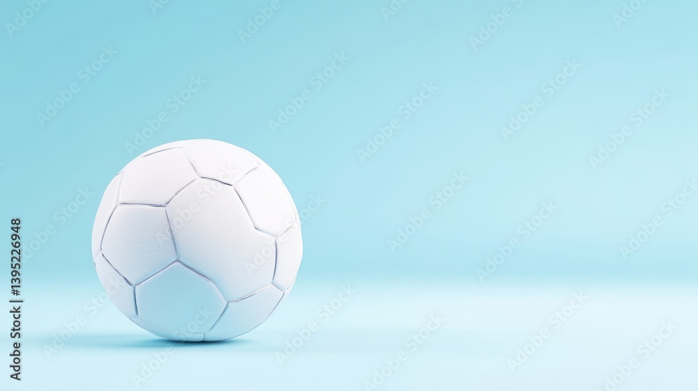 Fototapeta premium Single white soccer ball on pastel light blue background