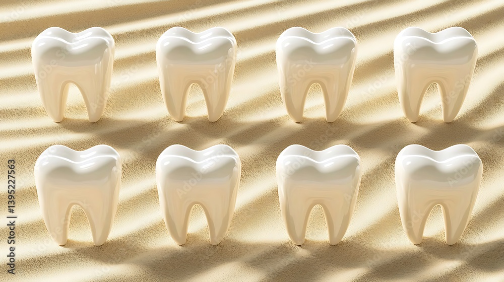 Fototapeta premium Realistic teeth on sandy beach background