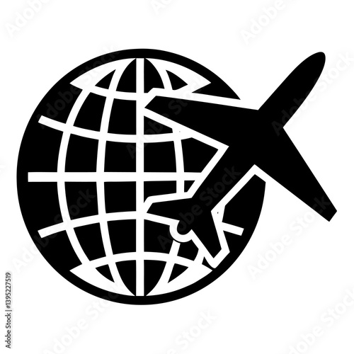 Plane globe vector icon on white background