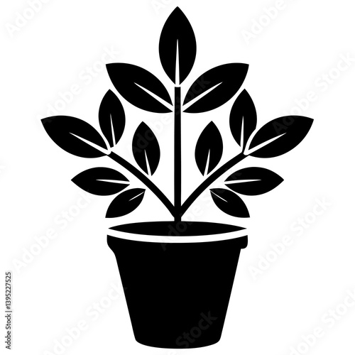 Plant in flower pot vector icon on white background